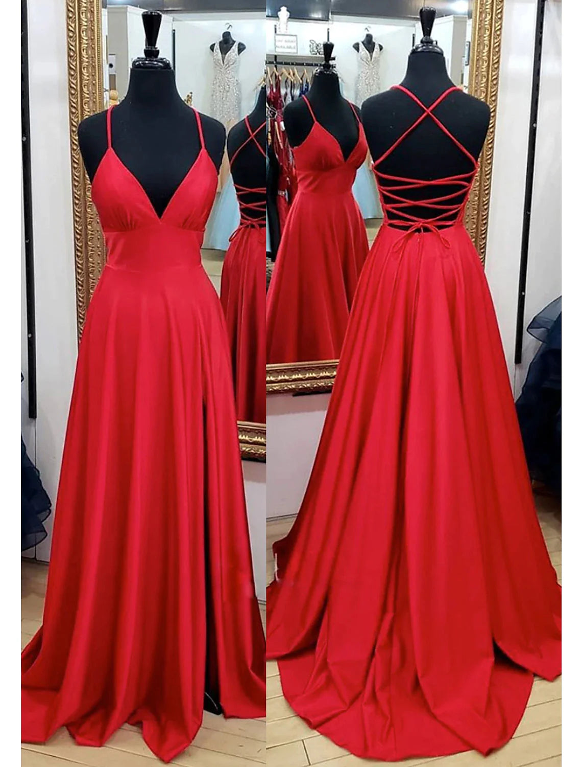 Women's Elegant Garments Style Beyond Borders A-Line Prom Dresses Empire Dress Formal Court Train Sleeveless V Neck Charmeuse Backless with Pleats Slit