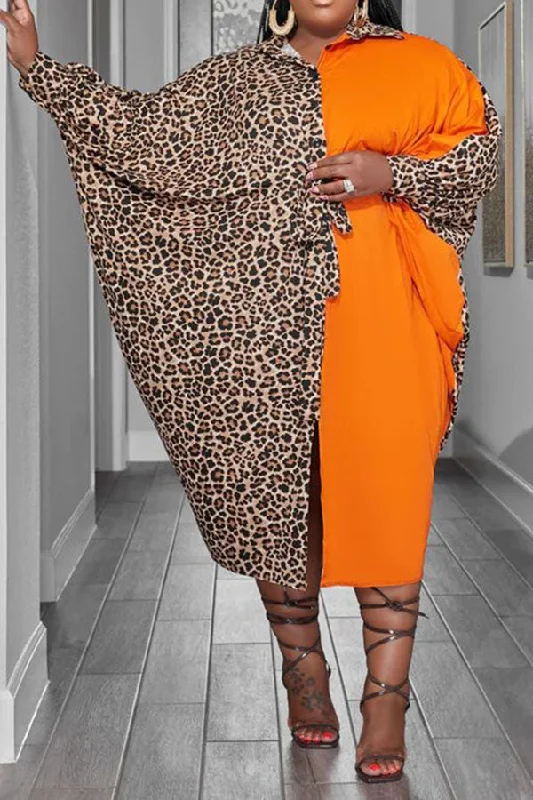 Women's Activewear Apparel Gift Ideas Leopard Print Rocking Batwing Sleeve Midi Dress