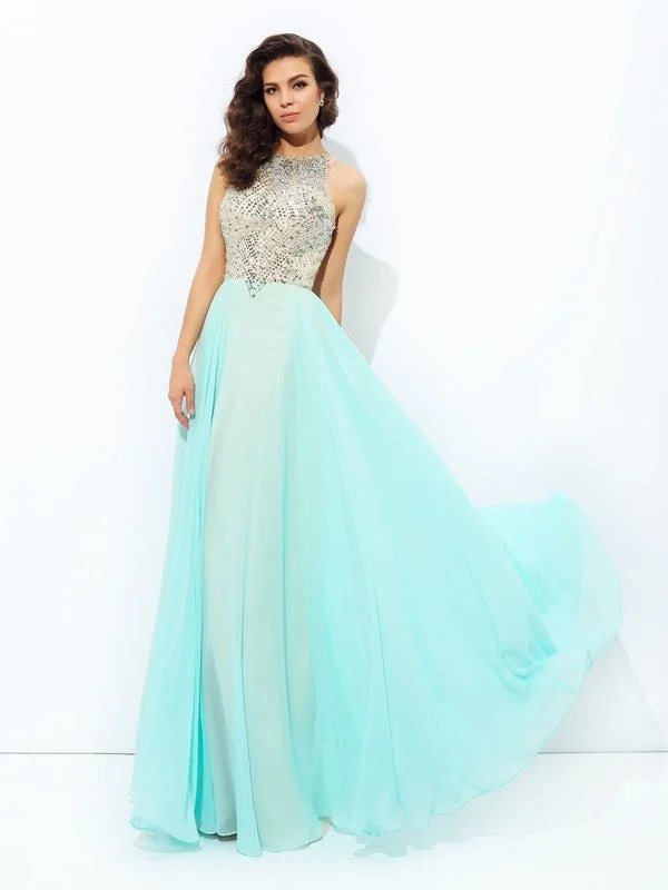 Women's Contemporary Apparel Enjoy Discount A-line/Princess Jewel Beading Sleeveless Long Chiffon Dresses