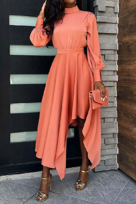 Comfortable Women's Apparel New Arrivals Solid Color Pretty Irregular Midi Dress