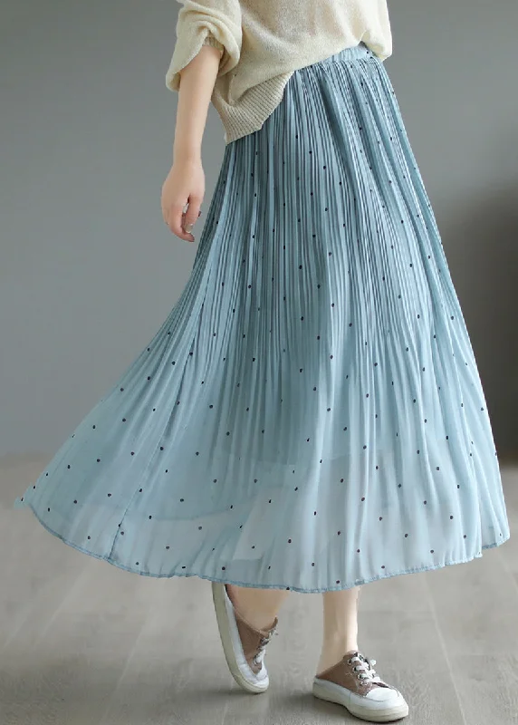 Women's Travel Garments Fast Fashion Favorites Blue Chiffon Pleated Skirts Oversized Exra Large Hem Summer