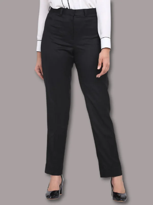 Comfortable Women's Attire Season Sale Poly Cotton Mid Waist Formal Trousers - Black