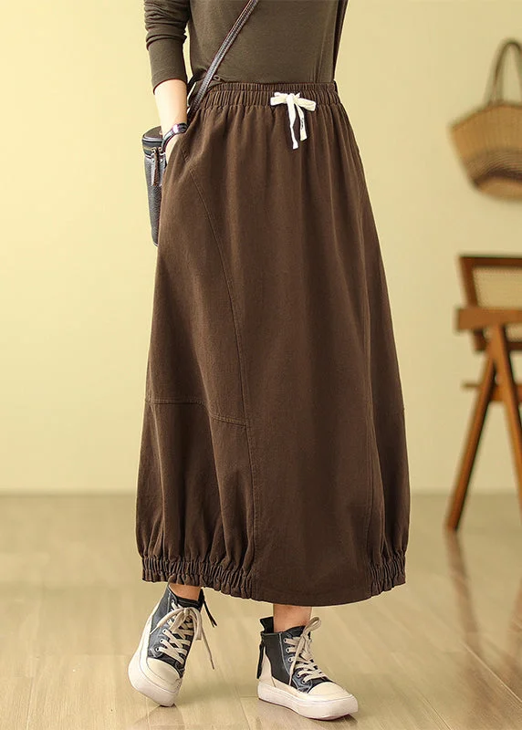 Women's High-Fashion Garments Athleisure Wear Promotion Organic Brown Elastic Waist Patchwork Wrinkled Cotton Skirts Spring