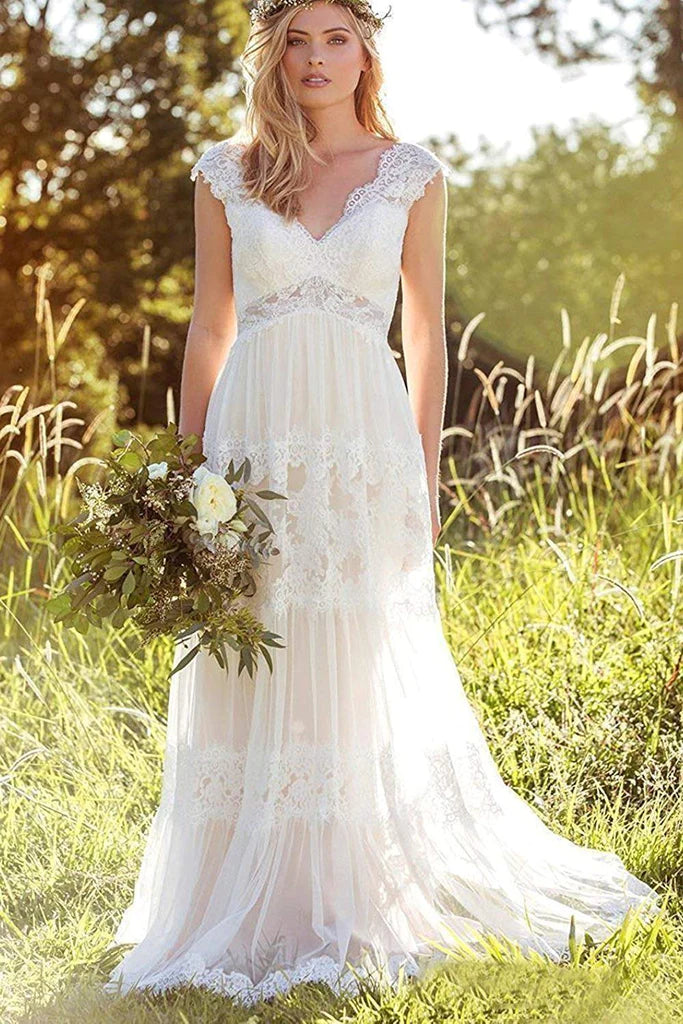 Women's Luxury Garments Statement Piece A Line Lace Straps Wedding Dresses Ivory Backless Long Bridal Dresses