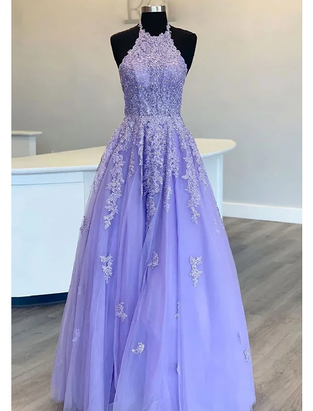 Formal Garments For Women Snag Fabulous Fashion Bargains A-Line Prom Dresses Open Back Dress Formal Floor Length Sleeveless High Neck Tulle Backless with Pleats Beading Appliques