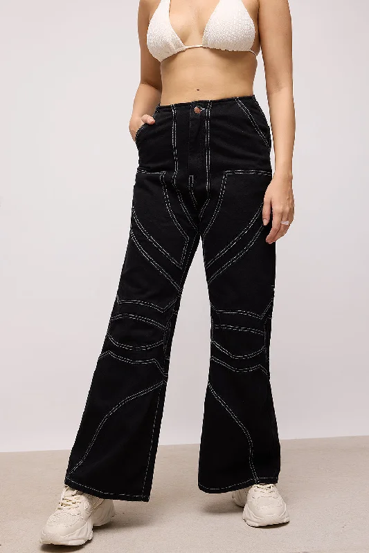 Women's Active Clothing Romantic Date - Night Ensemble Abstract Black Wide Pants