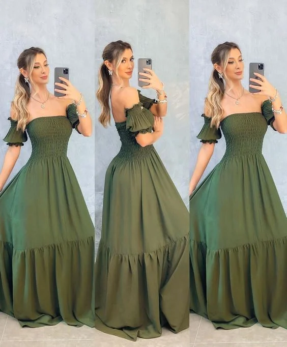 Women's Party Clothes Elegant Ensemble Elegant Olive Green A-line Prom Dress,Summer Maxi Dress Y6252