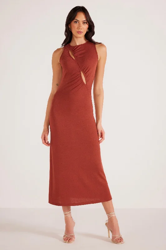 Comfortable Outfit For Women Style Versatile Women's Collection Vanessa Rust Ruched Midi Dress