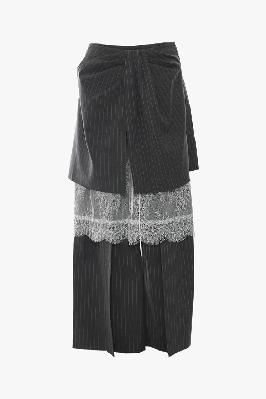 Women's Elegant Garments Holiday Attire Sale Unique Striped Print Ruched Split Lace Wide Leg Layered Skirts Over Pants