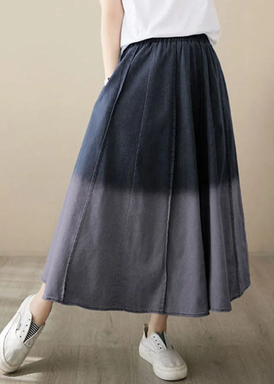 Women's Stylish Professional Garments Exclusive Discounts Gradient Black Wrinkled Pockets Patchwork Denim Skirts Summer