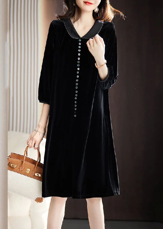 Women's Clothes For Special Occasions Casual Chic Sexy Black Peter Pan Collar Button Holiday Maxi Dress Fall