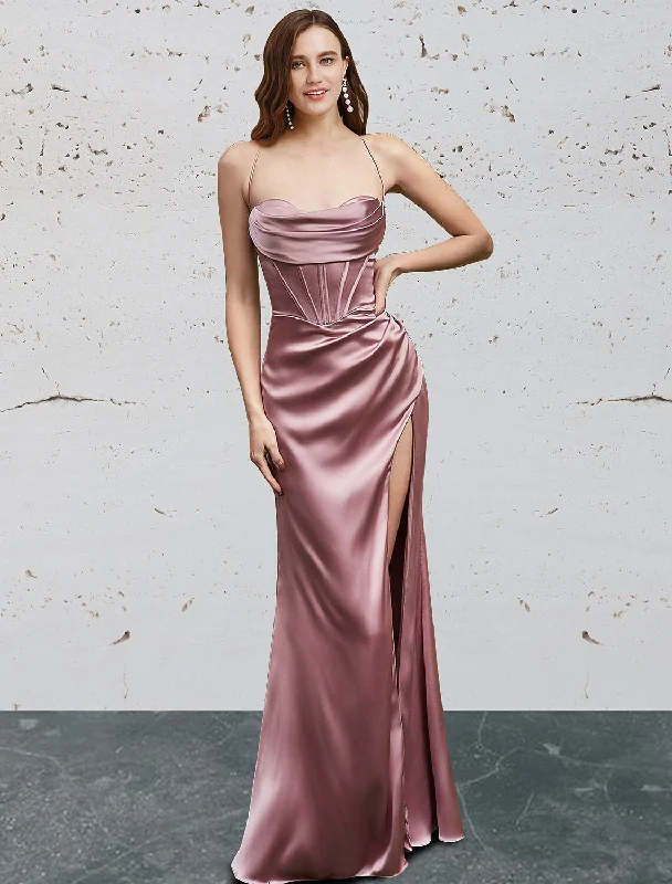 Elegant Women's Attire Flash Sale Now Mermaid / Trumpet Prom Dresses Vintage Dress Prom Floor Length Sleeveless Sweetheart Charmeuse Backless with Slit