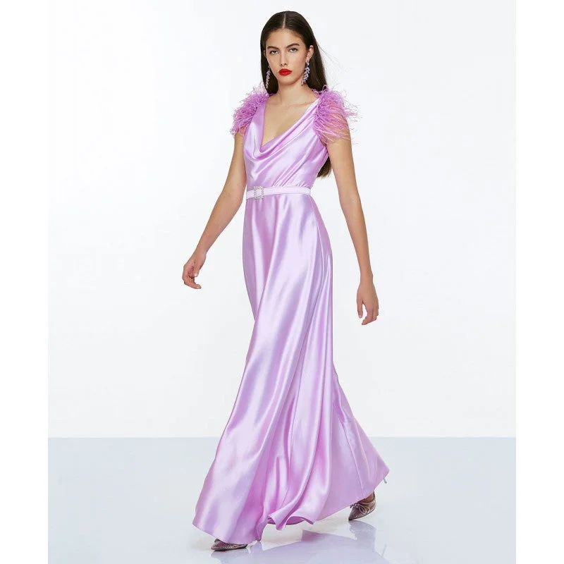 Women's Everyday Attire Buy More, Save More Access Maxi Satin Dress With Feathers