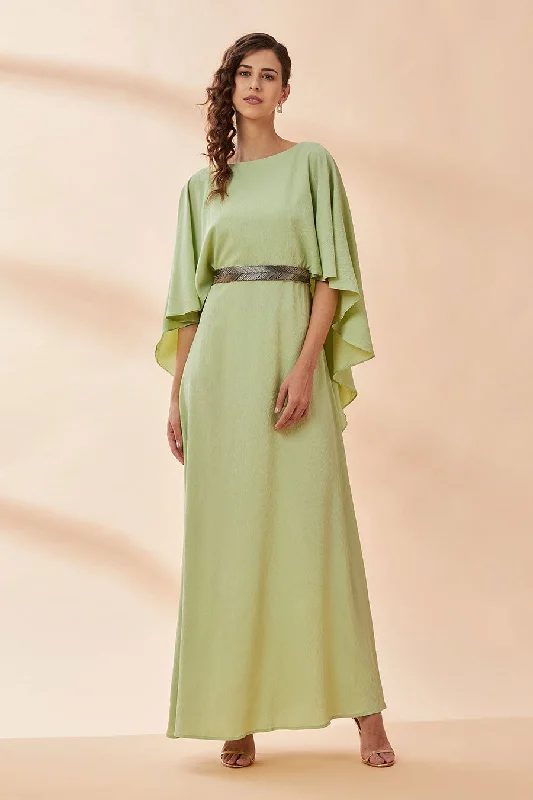 Women's Floral Print Outfit Fashion-Forward Outfits Lime Green Maxi Dress With Belt