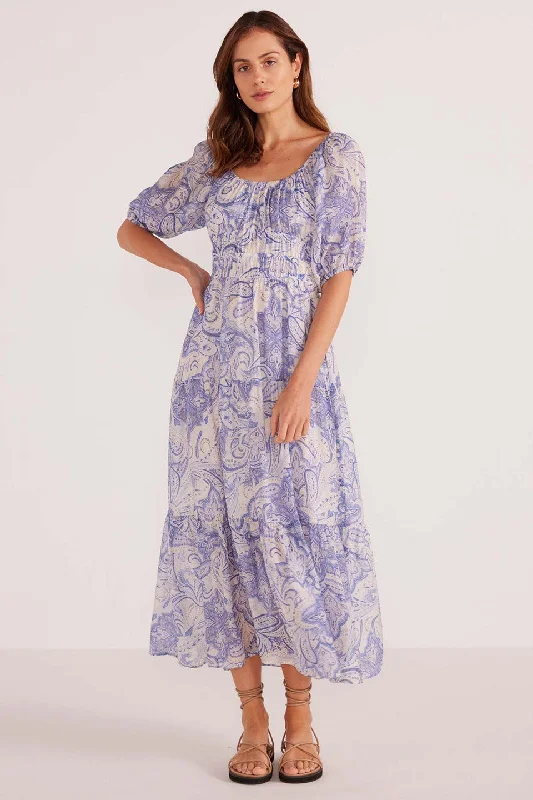 Luxury Women's Clothing Additional Time-Limited Offers Lola Blue Paisley Tiered Midi Dress