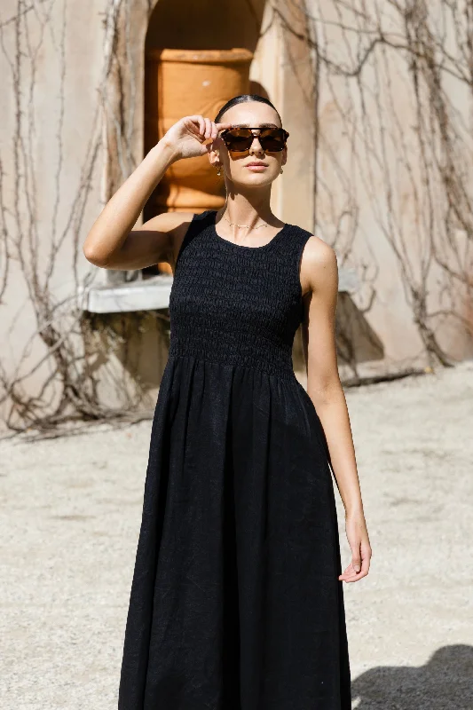 Women's Clothing For Travel You'Ll Love Us Because Bryar Black Linen Sleeveless Empire Midi Dress