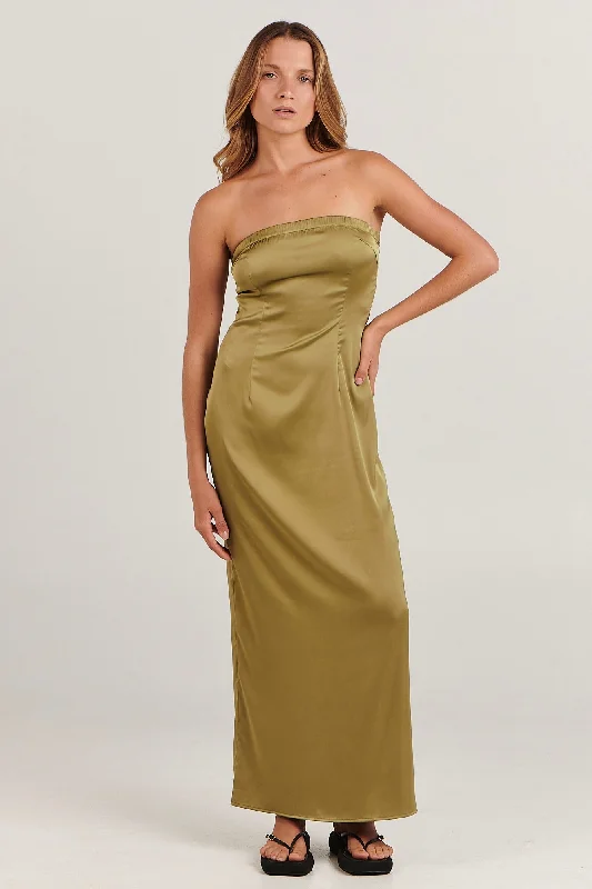 Timeless Women's Clothing The Latest Trends Sinead Khaki Strapless Midi Dress