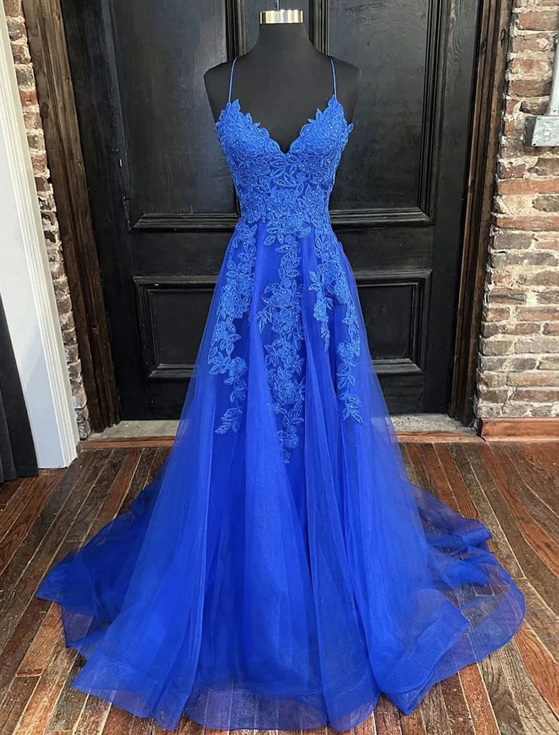 Women's Seasonal Garments Effortless Everyday Wear A-Line Prom Dresses Open Back Dress Formal Court Train Sleeveless V Neck Tulle Backless V Back with Beading Appliques