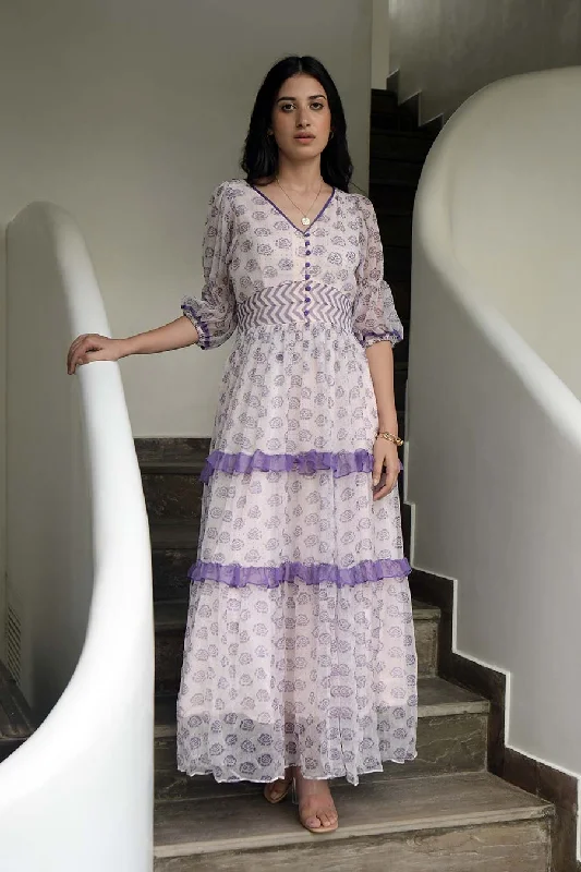 Women's Cozy Winter Attire Ends Soon Plum Carnation 3-Tier Maxi Dress