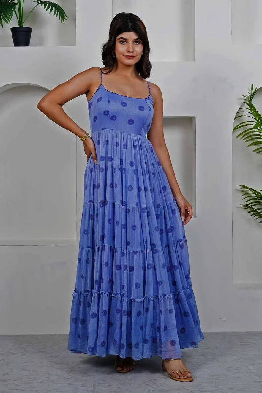 Fashion-Forward Women's Clothing Flash Deals Blue Printed Tiered Maxi Dress