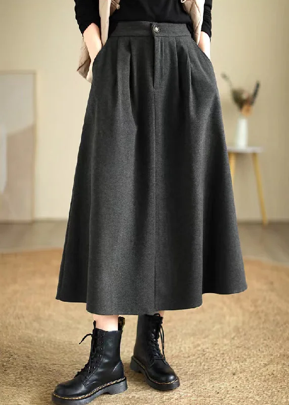 Affordable Luxury Women's Garments Big Discounts Casual Dull Grey Elastic Waist Thick Woolen Skirts Spring