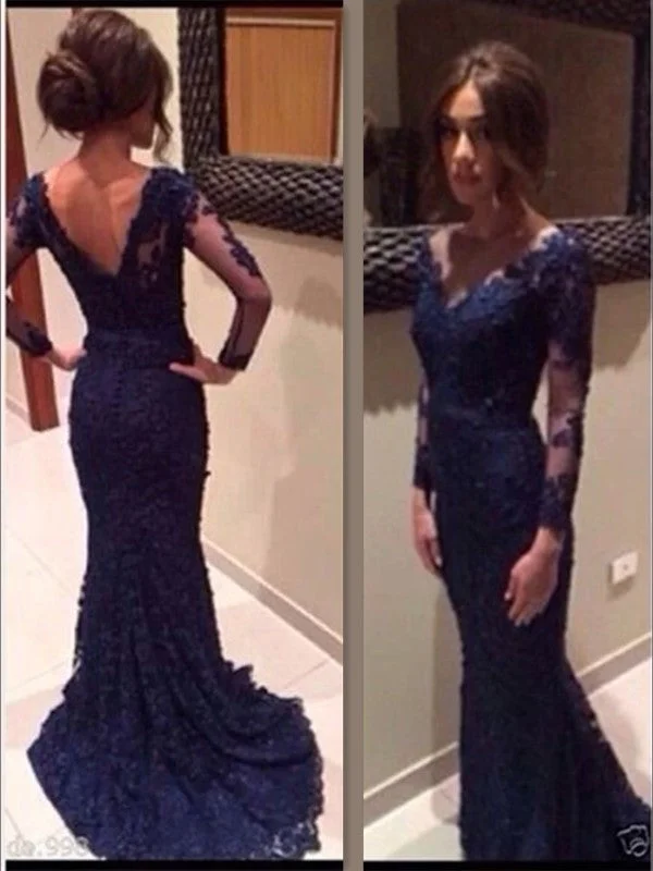 Casual Outfit For Women Limited Time Special Offer Custom Made Round Neck Navy Blue Lace Prom Dresses, Lace Wedding Dresses, Formal Dresses