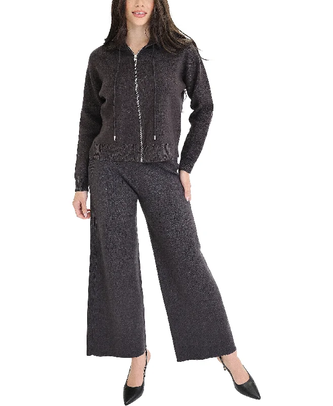 Women's Clothing For Special Occasions Art Deco Geometric Pattern Look Knit Zip Front Hoodie & Knit Pants Sets- 2 Pc Set