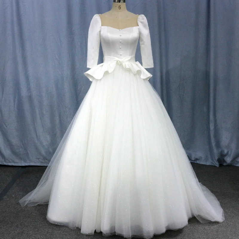 Women's Formal Apparel Contemporary Elegance 3/4 Sleeve A-line Wedding Dress With Illusion Neckline