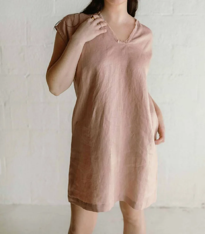 Women's High-Fashion Attire Comfort First Women's Wear Linen Mini Dress In Soft Rose