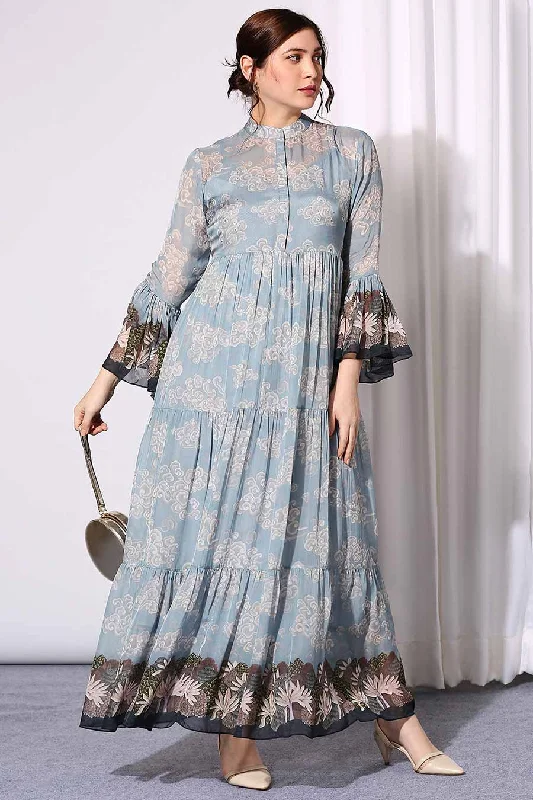 Women's Romantic Outfit Fashion For Every Occasion Blue Print Tiered Maxi Dress