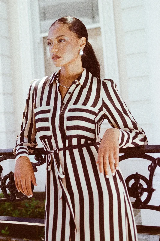 Women's Party Outfit Step Ahead, Lead The Trend Cyprus Black Stripe LS Shirt Midi Dress