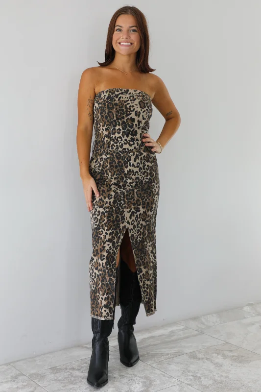 Women's Stylish Casual Garments Big Savings Just A Little Midi Dress: Leopard