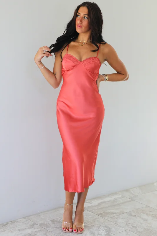 Women's Comfortable Garments Unbeatable Prices RESTOCK: Living On Love Midi Dress: Rust