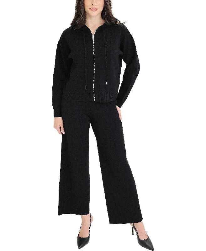 Sustainable Women's Clothing Coastal Beach - Inspired Style Knit Zip Front Hoodie & Knit Pants Sets- 2 Pc Set