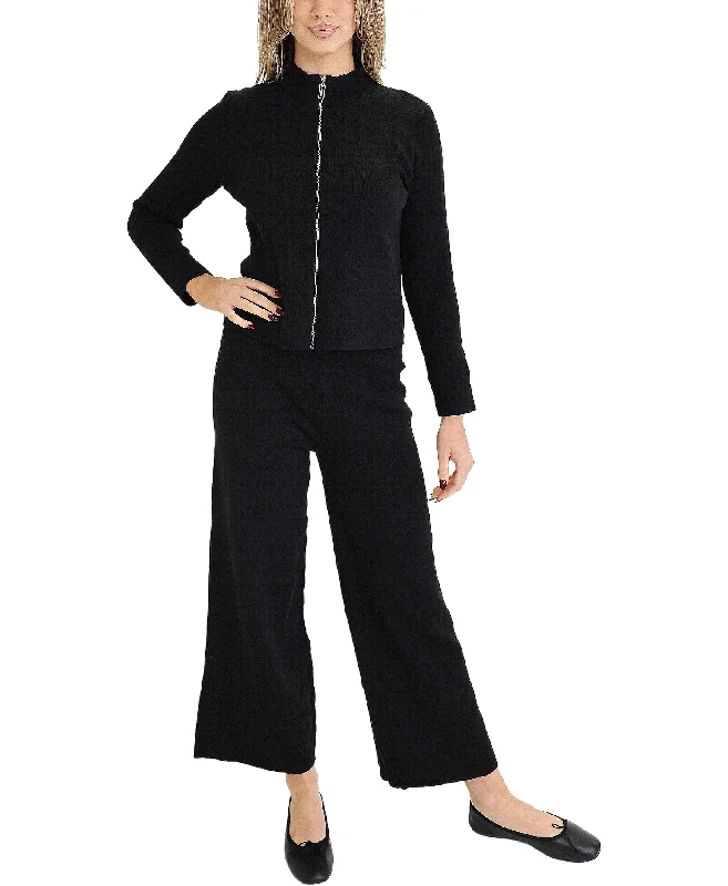 Elegant Clothing For Women Romantic Date - Night Ensemble Knit Zip Front Top & Pant Set- 2 Pc Set