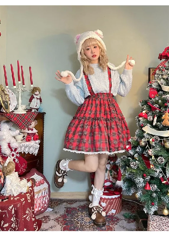 Women's Trendy Apparel Discover Now (BFM)Labeau~Christmas Vintage Lolita Skirts Doll Collar Blouse Plaid Skirt Set