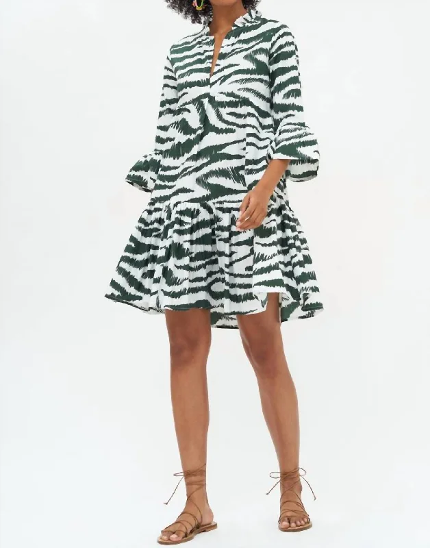 Women's Professional Outfit Exquisite Craftsmanship Bell Sleeve Tiered Mini Dress In Singita Green