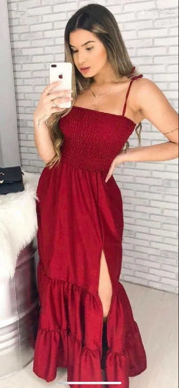 Chic Clothes For Women Effortless Comfort Simple Burgundy A-line Prom Dress,Summer Maxi Dress  Y7127