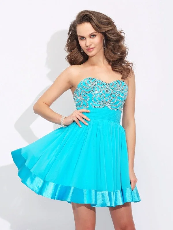 Affordable Luxury Women's Apparel Quality Wear ave A-Line/Princess Sweetheart Ruffles Sleeveless Short Chiffon Dresses