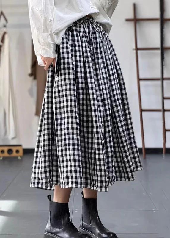 Affordable Women's Apparel Special Offers French Plaid Lace Up Elastic Waist Cotton Skirts Fall