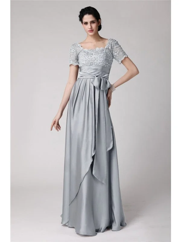 Women's Loungewear Clothes New Season Fashion Preview Sale Sheath/Column Square Beading Applique  Woven Satin Mother of the Bride Dresses