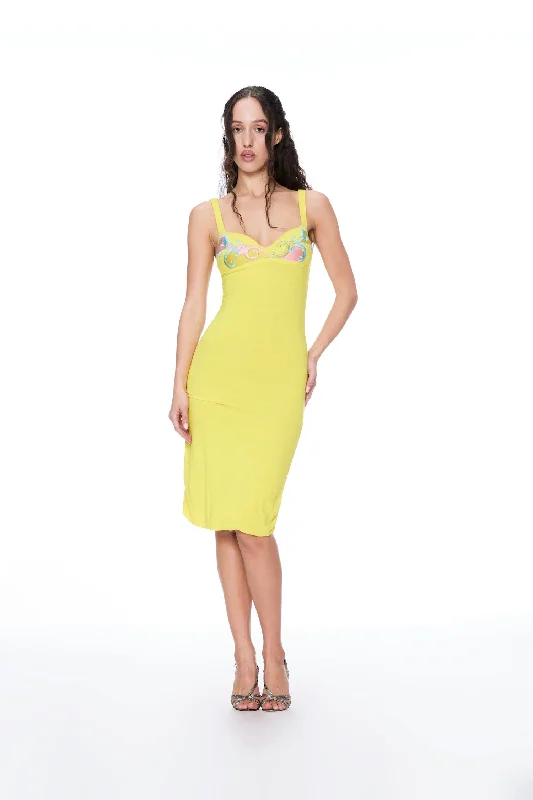 Women's Vacation Attire Comfort Centric Apparel LA PERLA YELLOW MIDI DRESS