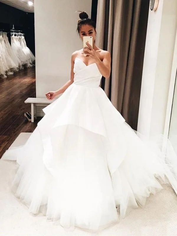 Women's Fashionable Clothing Sets Budget Saver Custom Made A Line Sweetheart Neck White Wedding Dresses with Ruched, White Prom Dresses, White Ball Gown