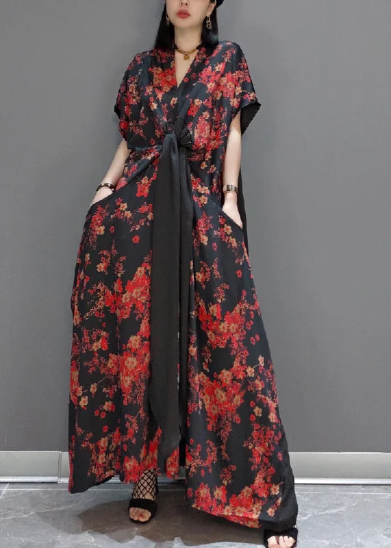 Women's Outerwear Apparel New Arrivals Red Silk Party a line skirts V Neck Spring