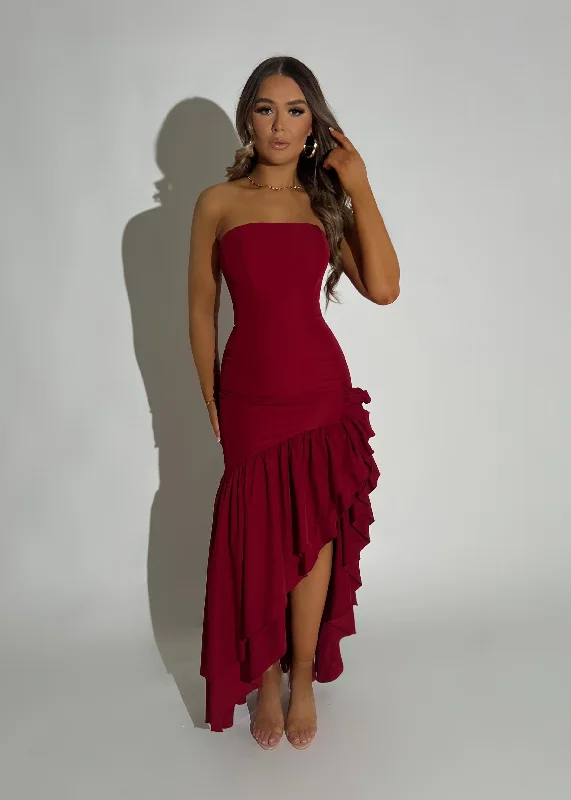 Chic Clothing For Women Graceful Movement To Adore Ruffle Hem Maxi Dress - Wine