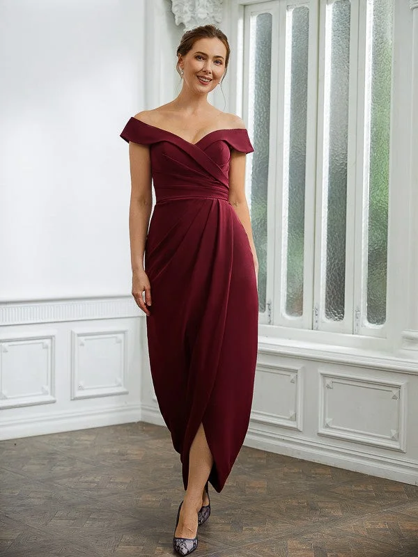 Women's Athletic Apparel Versatile Wardrobe Essentials Mother of the Bride Dresses Sheath Column Stretch Ruched Off-the-Shoulder Sleeveless Floor Length