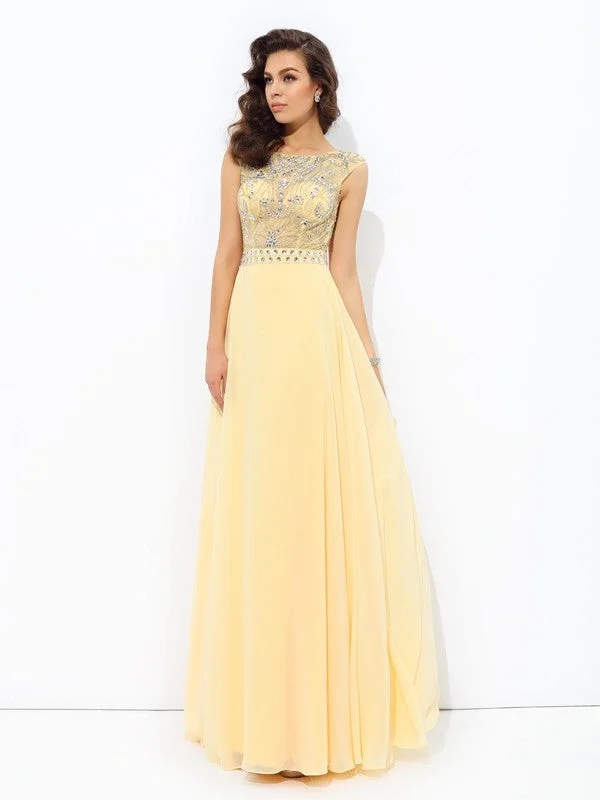 Women's Clothes And Apparel Sets Chic Wardrobe Essentials A-line/Princess Bateau Beading Sleeveless Long Chiffon Dresses