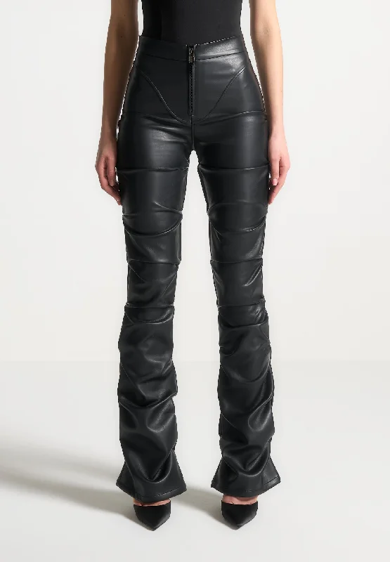 Comfortable Outfit For Women Last Chance Sale Tacked Leather Flared Trousers - Black