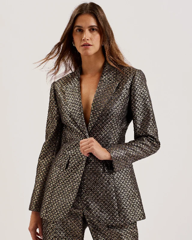 Women's Clothing Apparel Sets Chic Trends Unveiled Mangu Jacquard Hourglass Tailored Blazer Black