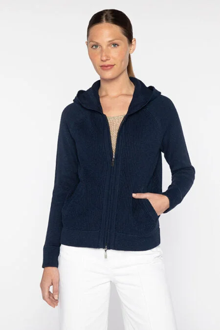 Women's Plus-Size Garments Playful Elegance Kinross Cashmere Mixed Stitch Zip Hoodie